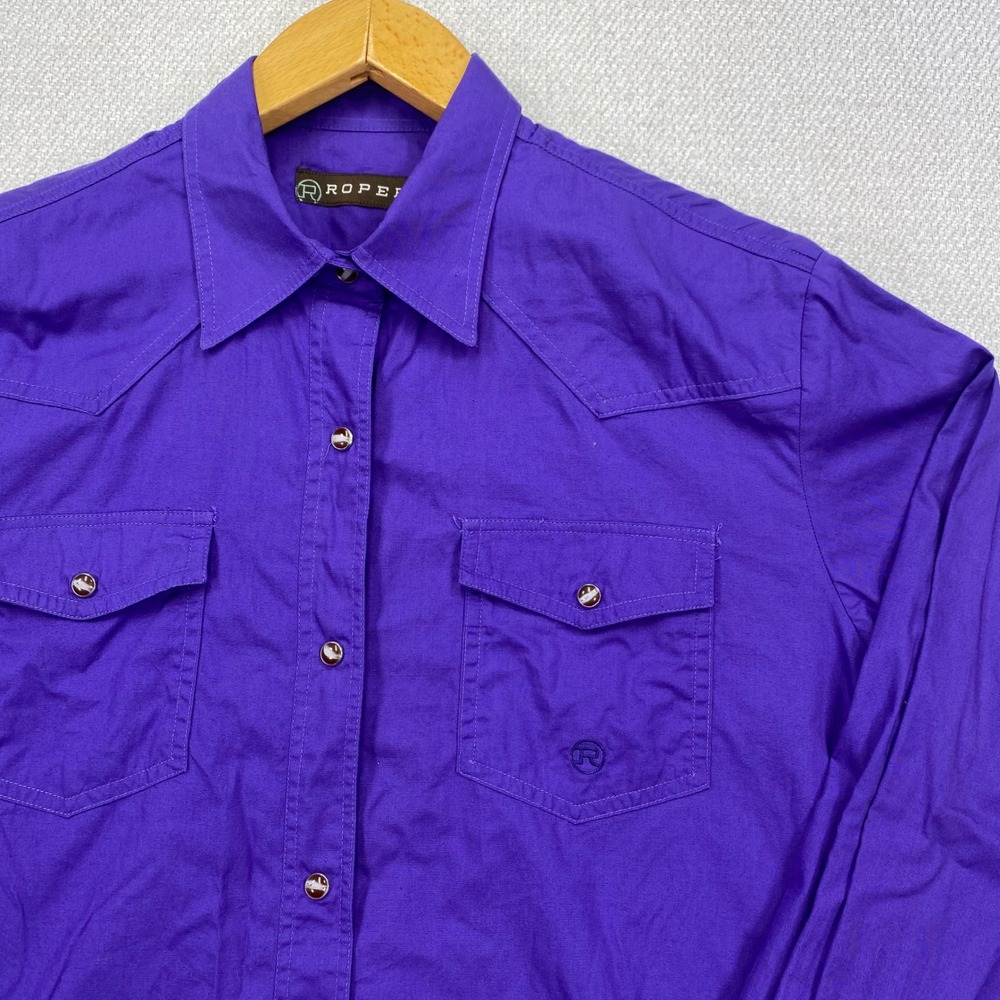 Roper Western Button Down Shirt Mens Medium Purple Long Sleeve Cotton Yoke Read